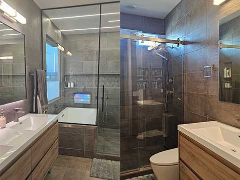 Bathroom with large, stone brick walls